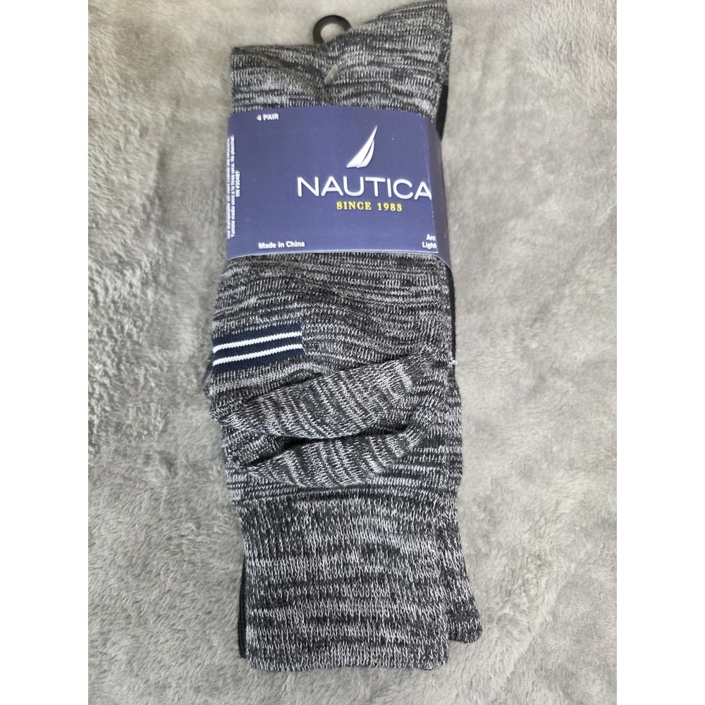 Nautica Socks Men's Large 6-12.5 Black Gray 4 Pairs Arch Support Light Cushion